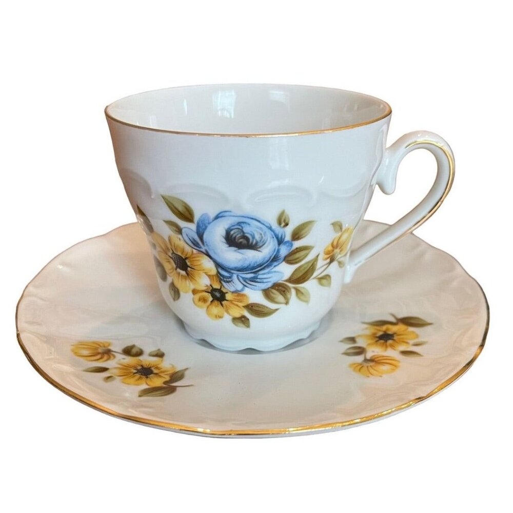 Vintage Floral Bareuther Waldsassen Teacup Saucer Bavaria Germany 263